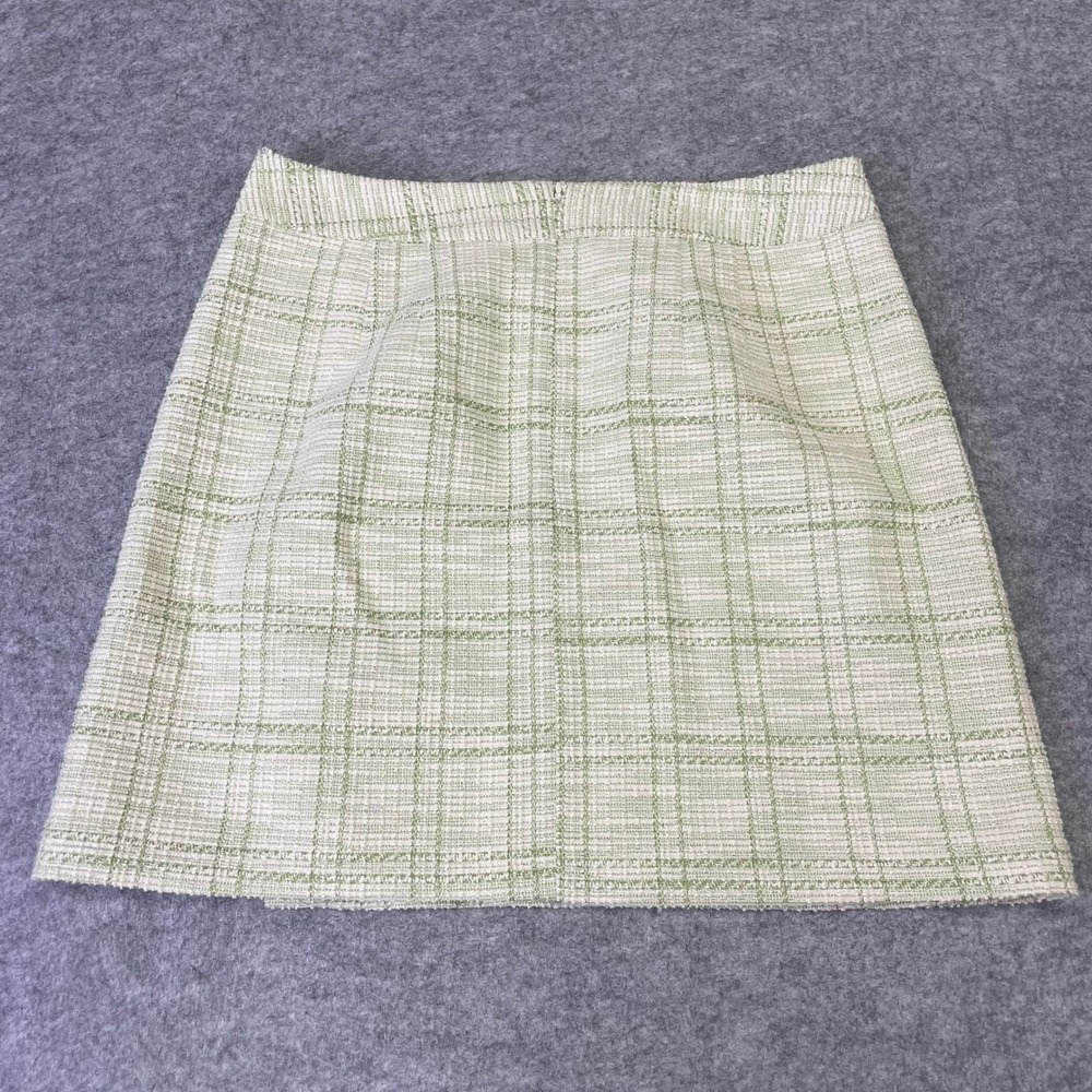 NEW LOFT Outlet Green White Plaid Tweed Mini Skirt Size 8 Boucle Wrap Style - Picture 5 of 12